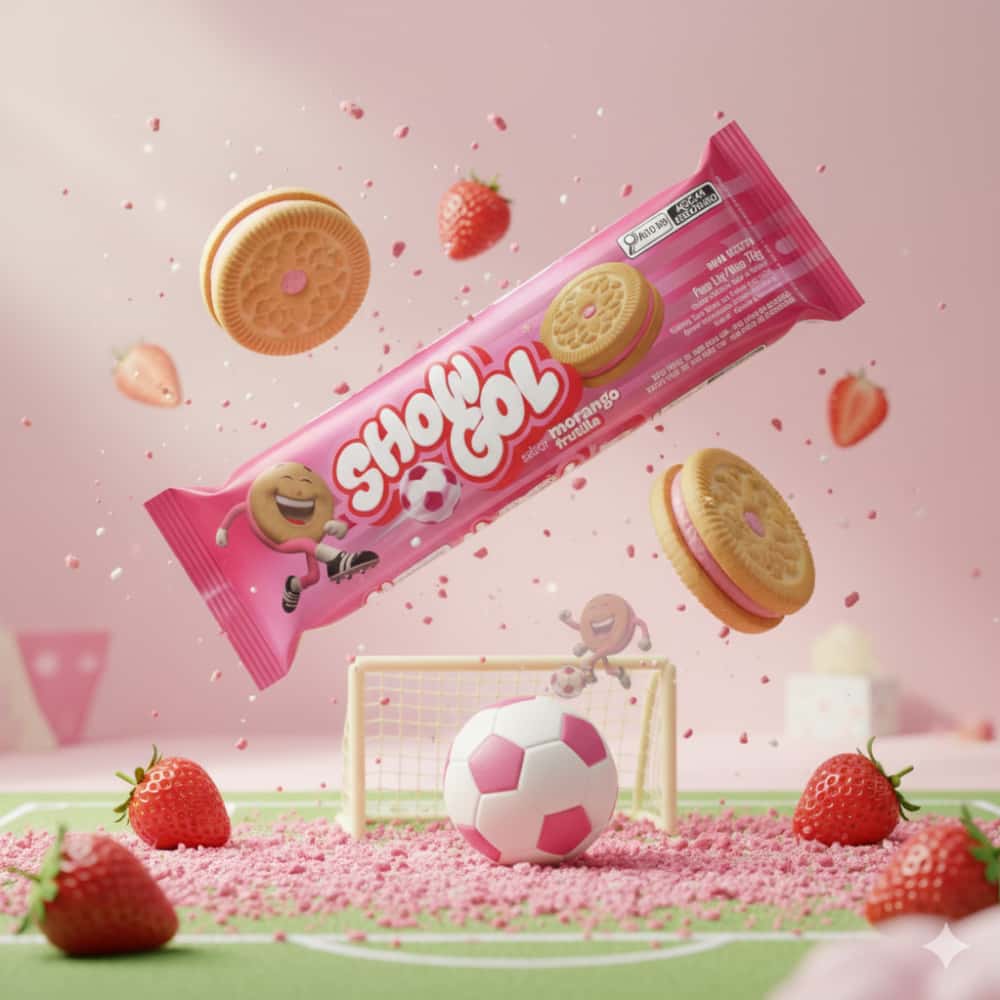 Galletas sabor vainilla rellenas con crema sabor a fresa Show Gol (3 x 76 g / 2.68 oz) - Miniatura 4