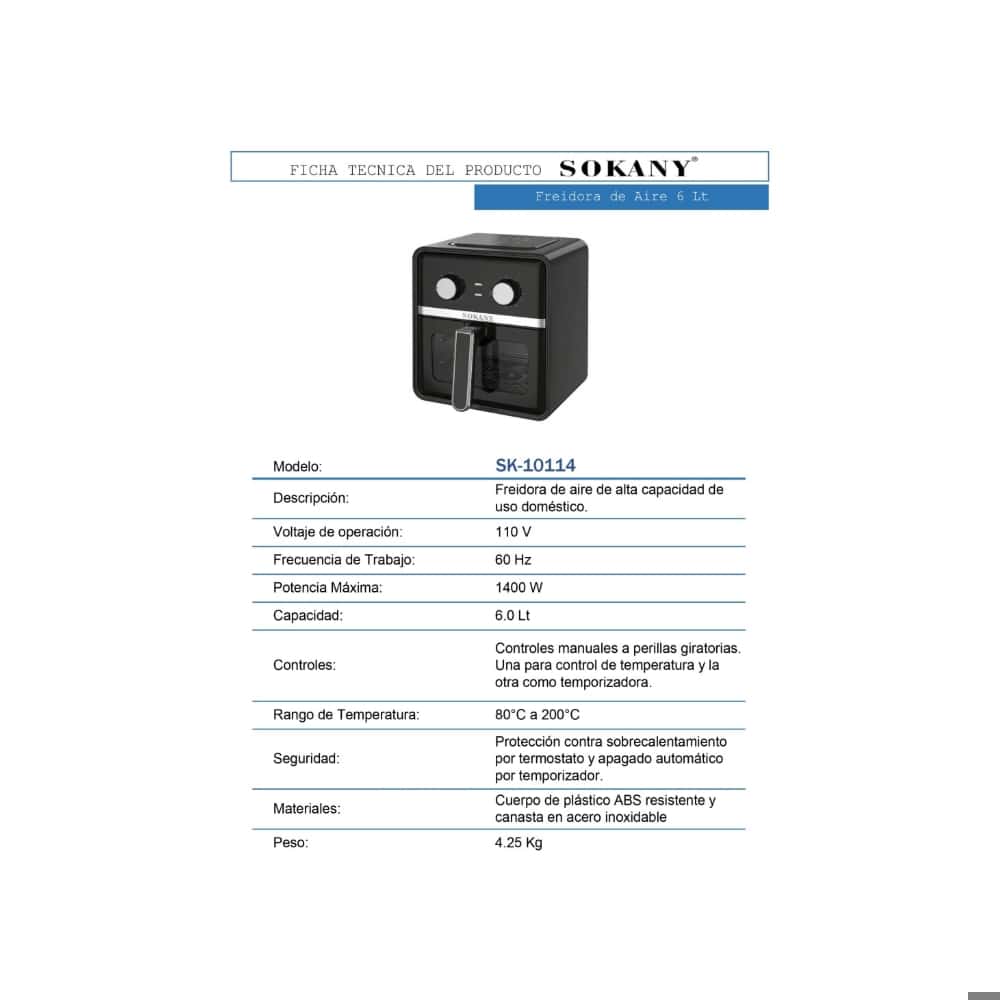 Freidora de aire 6 L Sokany SK-10114 - Miniatura 3