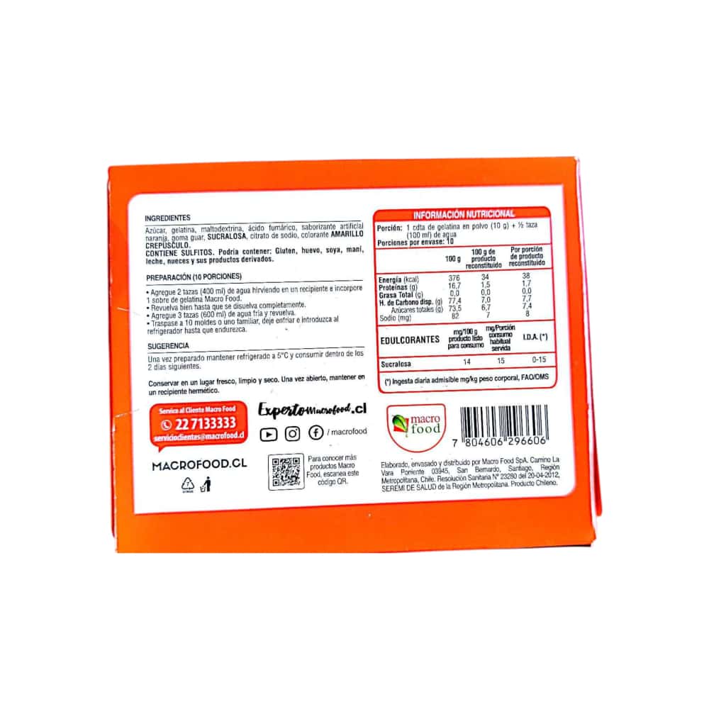 Gelatina sabor naranja Macro Food (100 g / 3.5 oz) - Miniatura 2