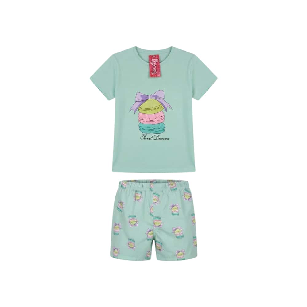 Pijama de dos piezas femenino color verde con diseño central macarons Lovely (Talla XL) - Miniatura 1