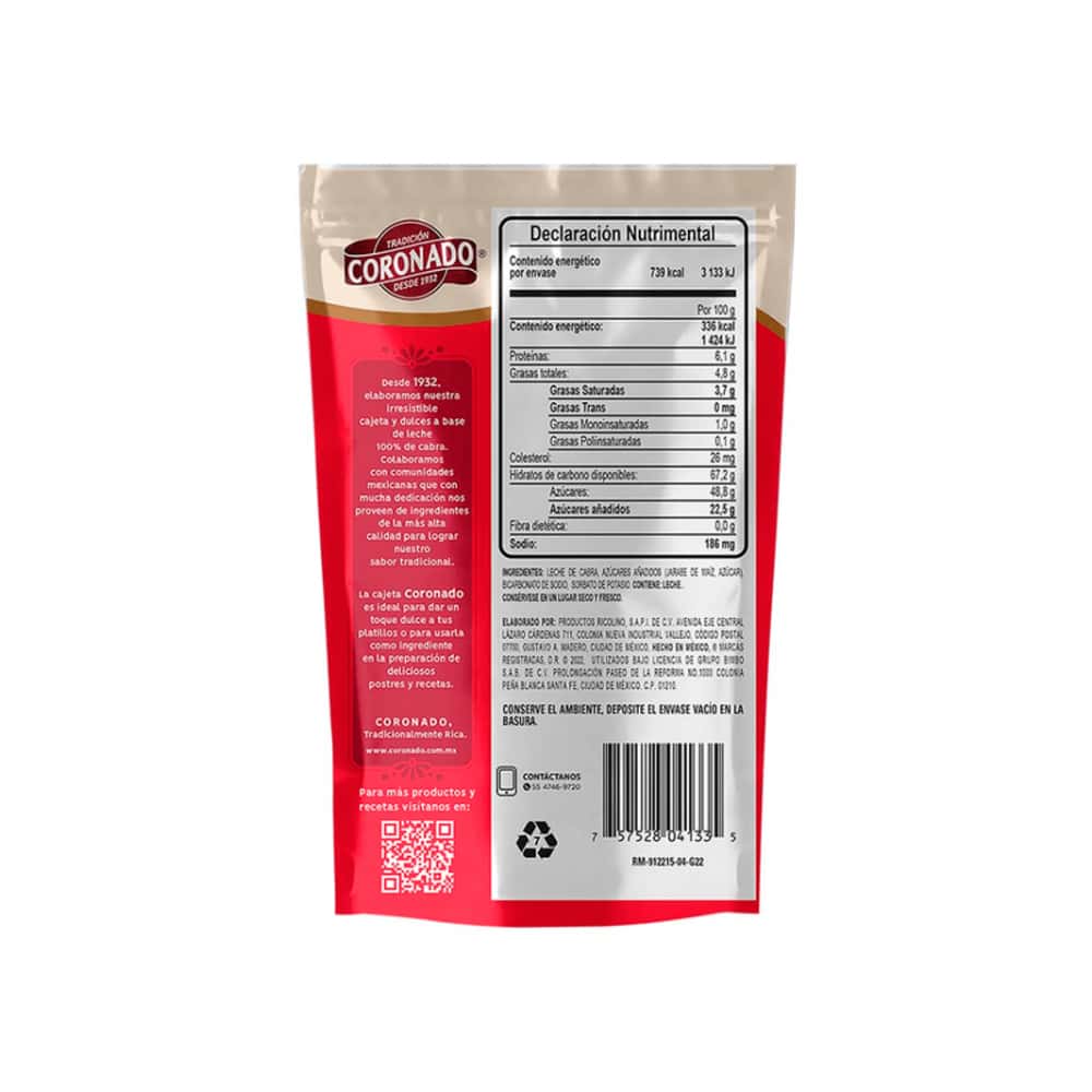 Dulce de leche de cabra cajeta quemada Coronado (220 g / 7.76 oz) - Miniatura 3