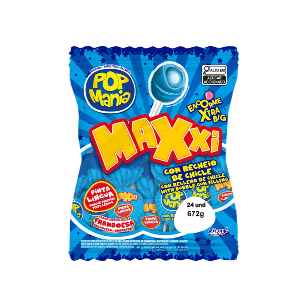 Chupa Chupa pinta lengua sabor frambuesa con relleno de chicle Pop Mania Maxxi (672 g / 1.48 lb) - Miniatura 1