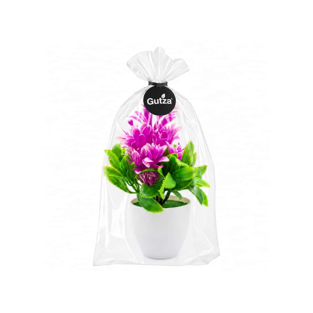 Planta artificial púrpura y verde en maceta redonda blanca Gutza - Miniatura 3