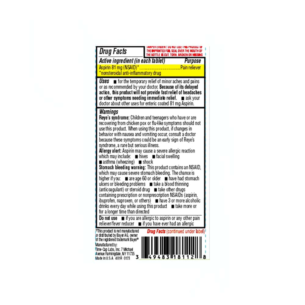 Aspirina. Ácido acetilsalicílico de liberación prolongada 81 mg Timely (120 tabletas) - Miniatura 7