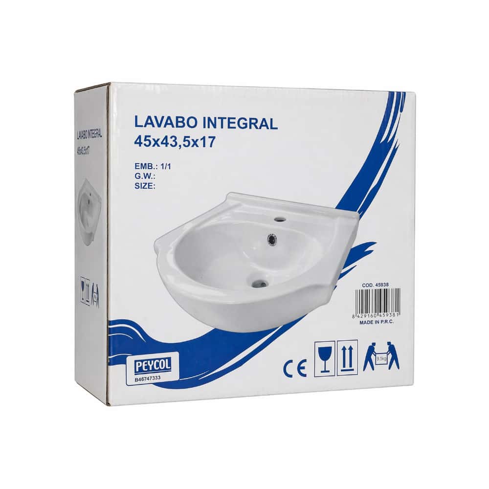 Lavabo - lavamanos - integral de cerámica 45 cm x 43.5 cm x 17 cm Peycol - Miniatura 3