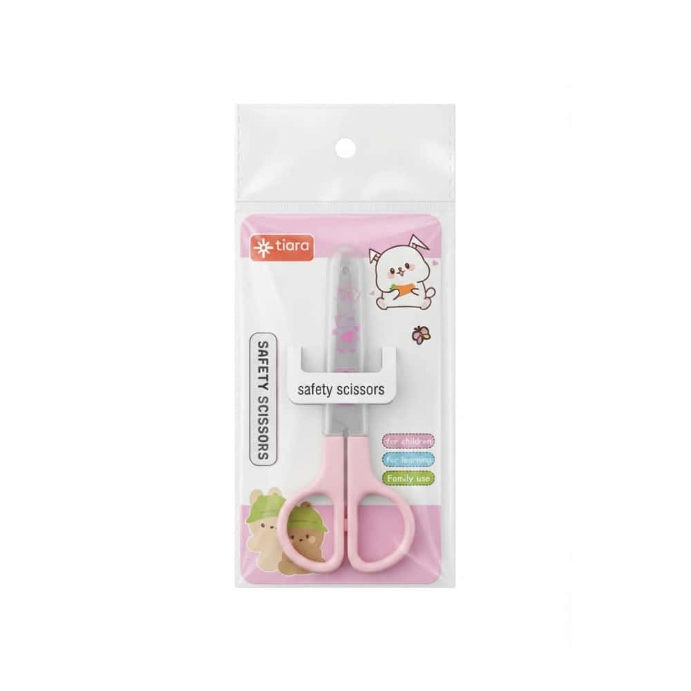 Tijera escolar infantil de color rosada con protector de seguridad Tiara - Miniatura 2