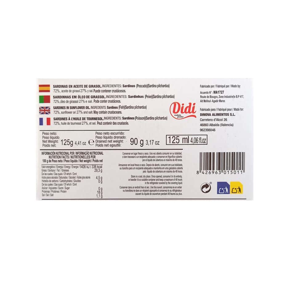 Sardinas en aceite de girasol Didi (125 g / 4.41 oz) - Miniatura 2