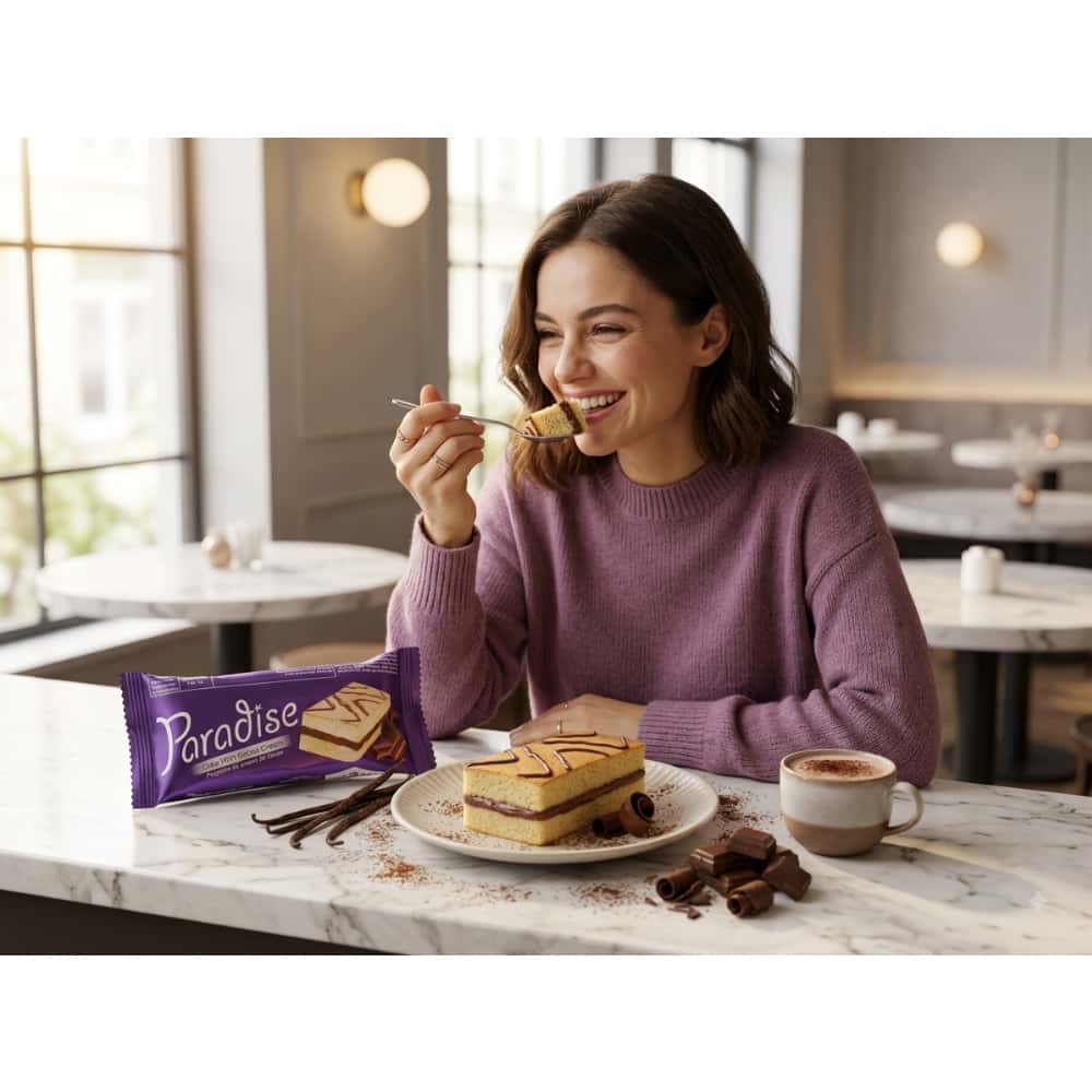 Pastelito relleno de crema de chocolate con cobertura de chocolate blanco Simsek Paradise (25 g / 0.88 oz) - Miniatura 5