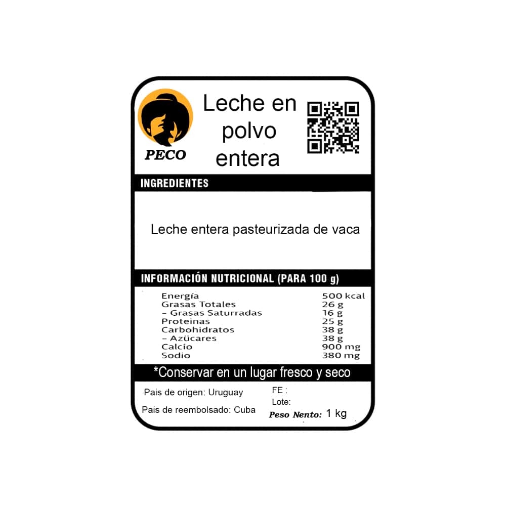 Leche en polvo entera Peco (1 kg / 2.2 lb) - Miniatura 3