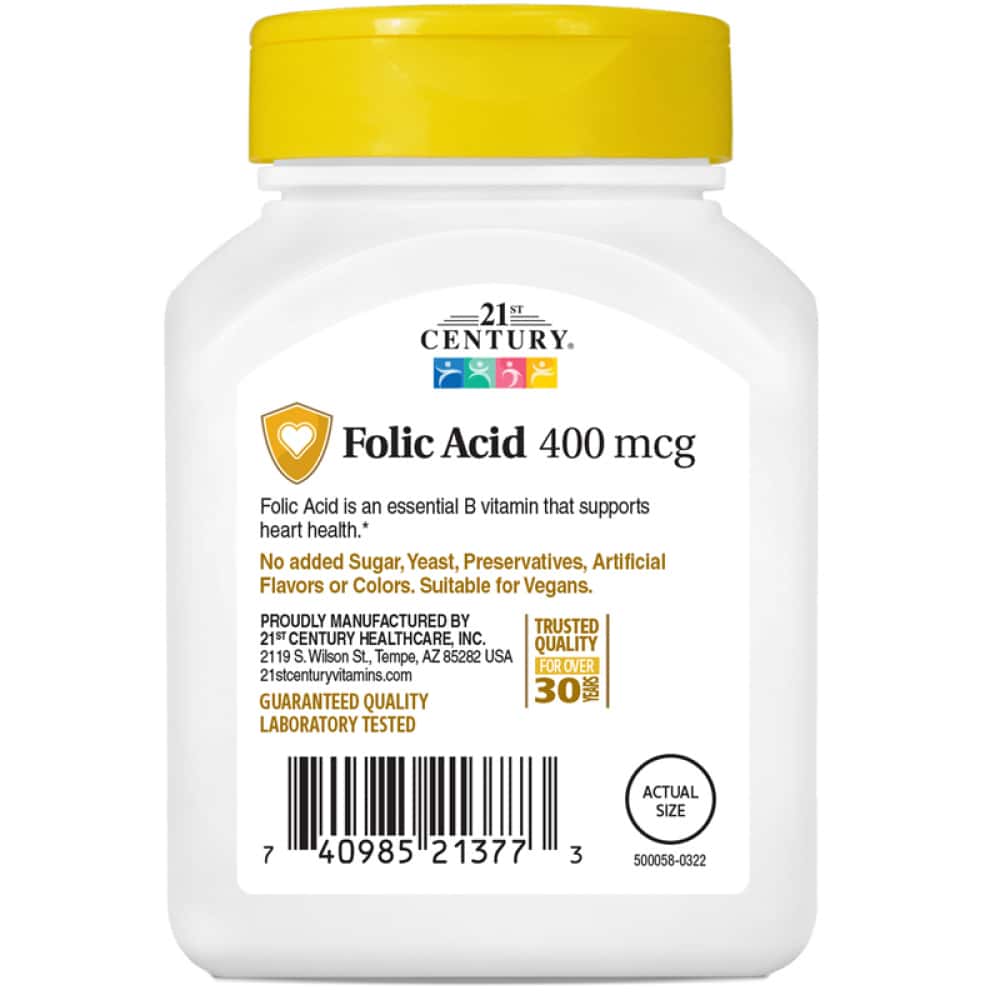 Ácido fólico 400 mcg 21st Century (250 tabletas) - Miniatura 3