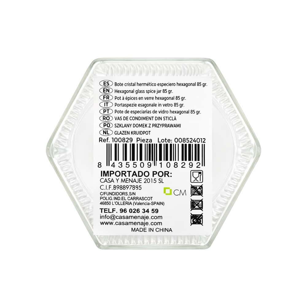 Bote de cristal hermético especiero hexagonal 85 g Casa y Menaje - Miniatura 2