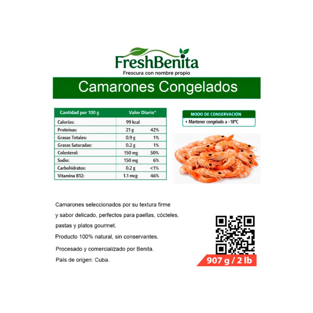 Camarones congelados FreshBenita (907 g / 2 lb) - Miniatura 2