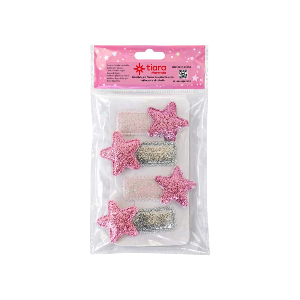 Ganchos en forma de estrellas con brillo para el cabello Tiara (4 U) - Miniatura 5