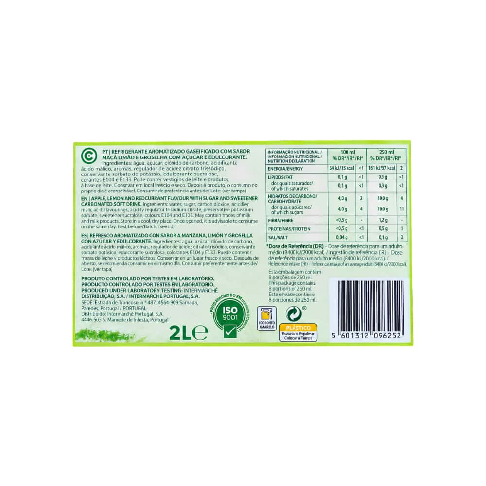 Refresco aromatizado y carbonatado con sabor a limón-lima y grosella Continente (2 L / 67.63 floz) - Miniatura 4