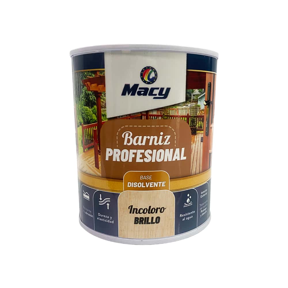 Barniz brillo profesional incoloro para maderas base disolvente Macy (750 ml) - Miniatura 1