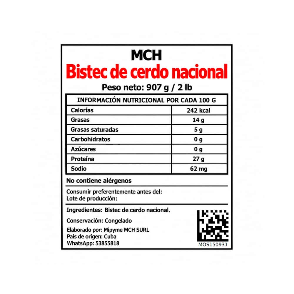 Bistec de cerdo nacional MCH (907 g / 2 lb) - Miniatura 2
