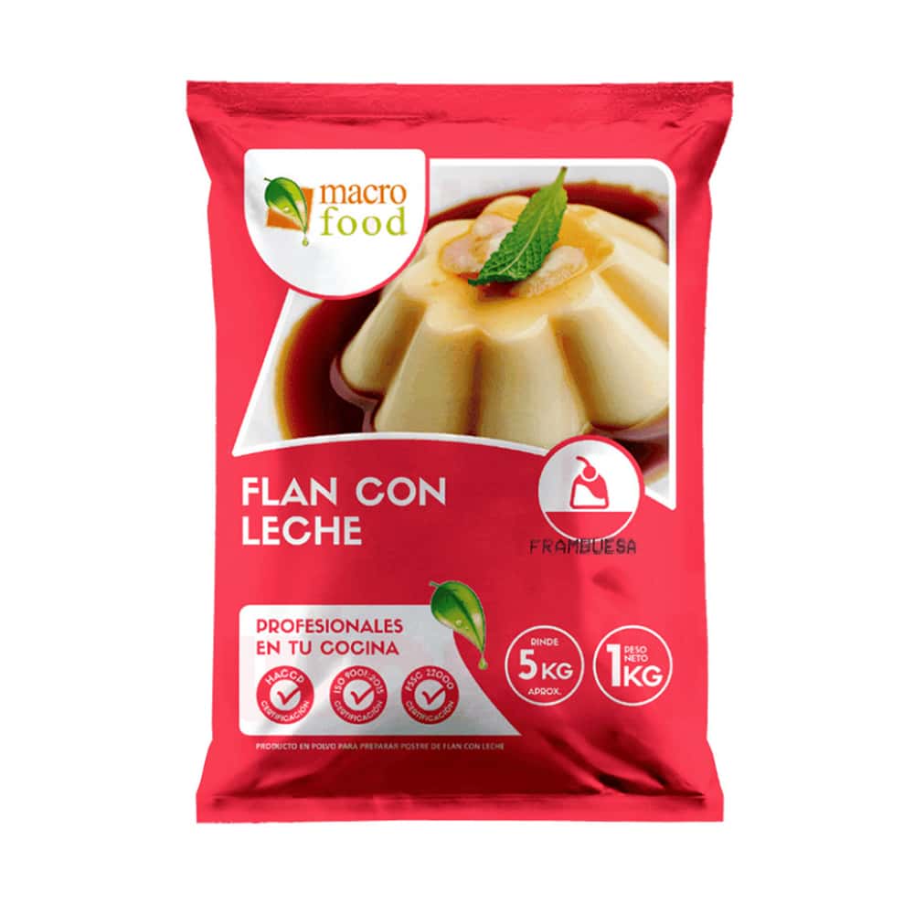 Flan con leche sabor frambuesa Macro Food (1 kg / 2.2 lb) - Miniatura 1