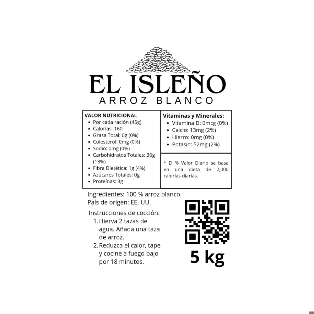 Arroz blanco El Isleño (5 kg / 11.02 lb) - Miniatura 2