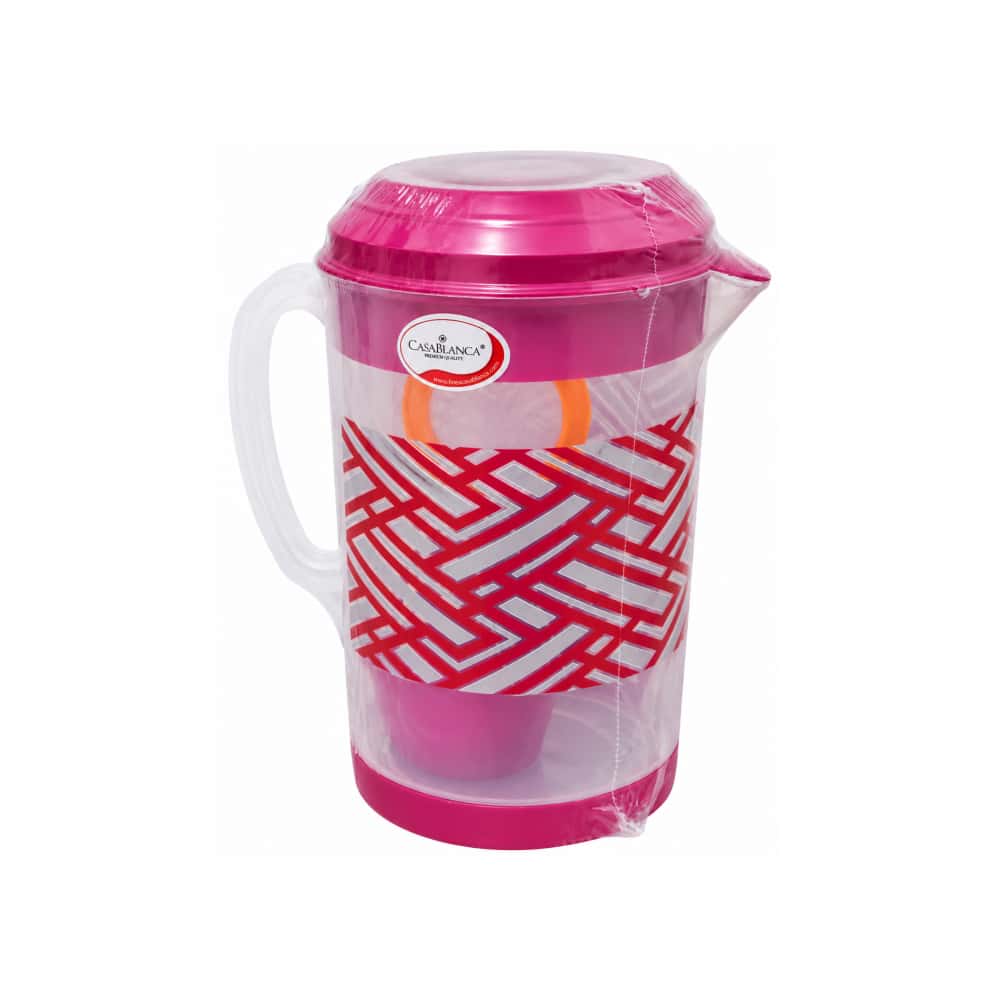 Juego rosado de jarra plástica con tapa, vasos y colador CasaBlaca - Miniatura 3