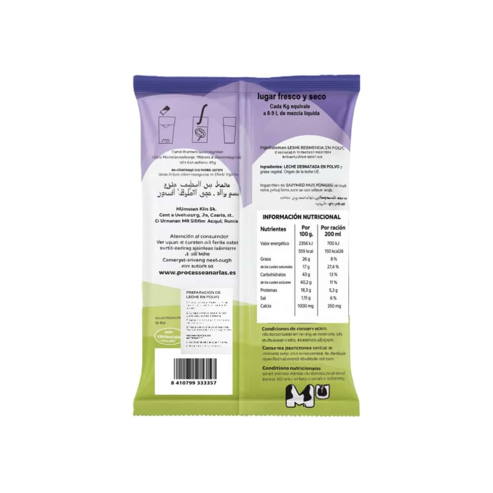 Leche en polvo desnatada con grasa vegetal MU (1 kg / 2.2 lb) - Miniatura 2
