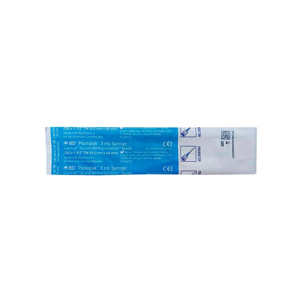 Jeringa Medica Luer-Lok 3 ml con aguja 25G x 1 1/2’‘ BD Plastipak - Miniatura 2