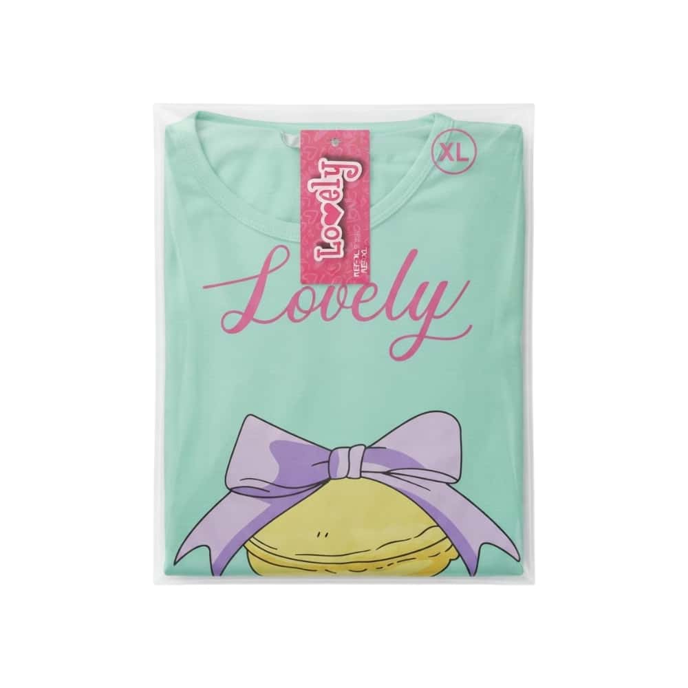 Pijama de dos piezas femenino color verde con diseño central macarons Lovely (Talla XL) - Miniatura 2