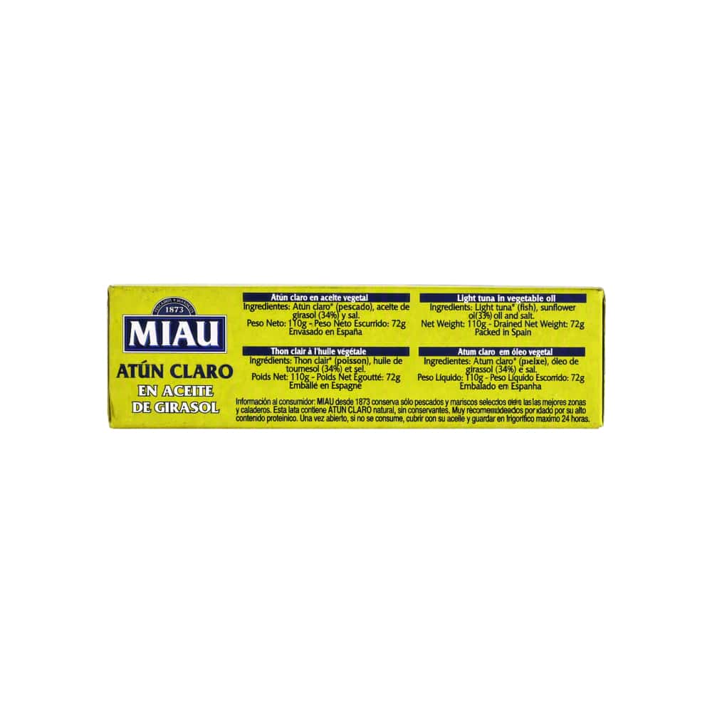 Atún claro en aceite de girasol Miau (110 g / 3.8 oz) - Miniatura 2