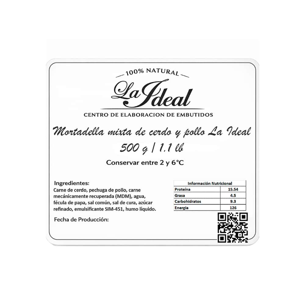 Mortadella mixta de cerdo y pollo La Ideal (500 g / 1.1 lb) - Miniatura 3