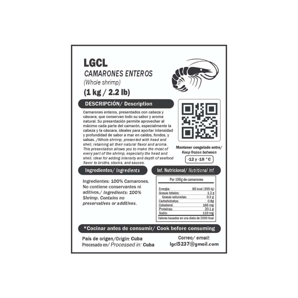 Camarones enteros LGCL (1 kg / 2.2 lb) - Miniatura 3