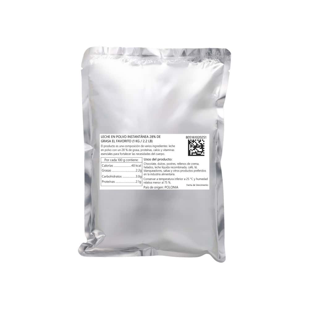 Leche en polvo instantánea 28% de grasa El Favorito (1 kg / 2.20 lb) - Miniatura 3