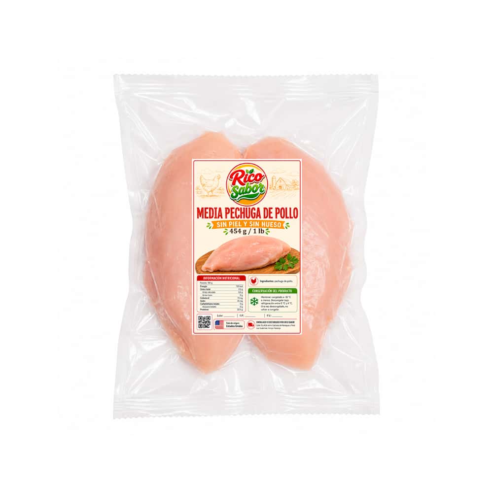 Media pechuga de pollo sin piel y sin hueso Rico Sabor (454 g / 1 lb) - Miniatura 1