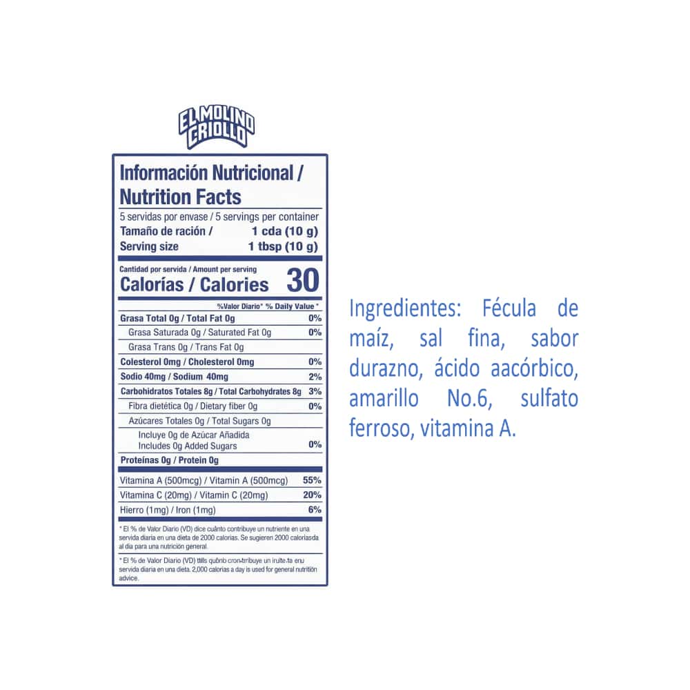 Maicena sabor melocotón El Molino Criollo (50 g / 1.76 oz) - Miniatura 3