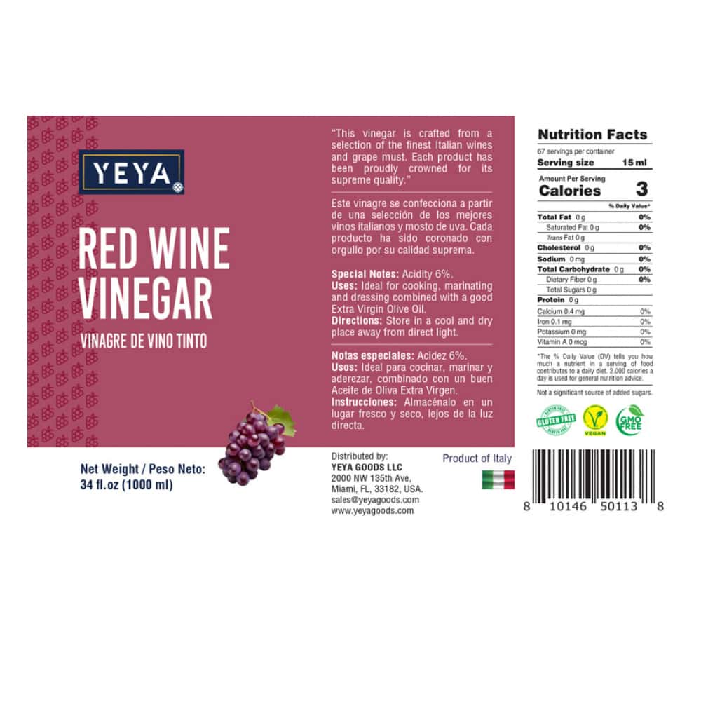 Vinagre de vino tinto YEYA (1000 ml / 34 fl. oz) - Miniatura 5