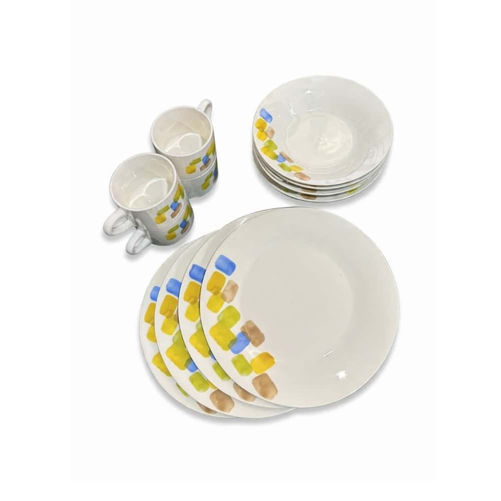 Set de 12 piezas de vajilla de porcelana con manchas de colores XL Soluciones - Miniatura 1