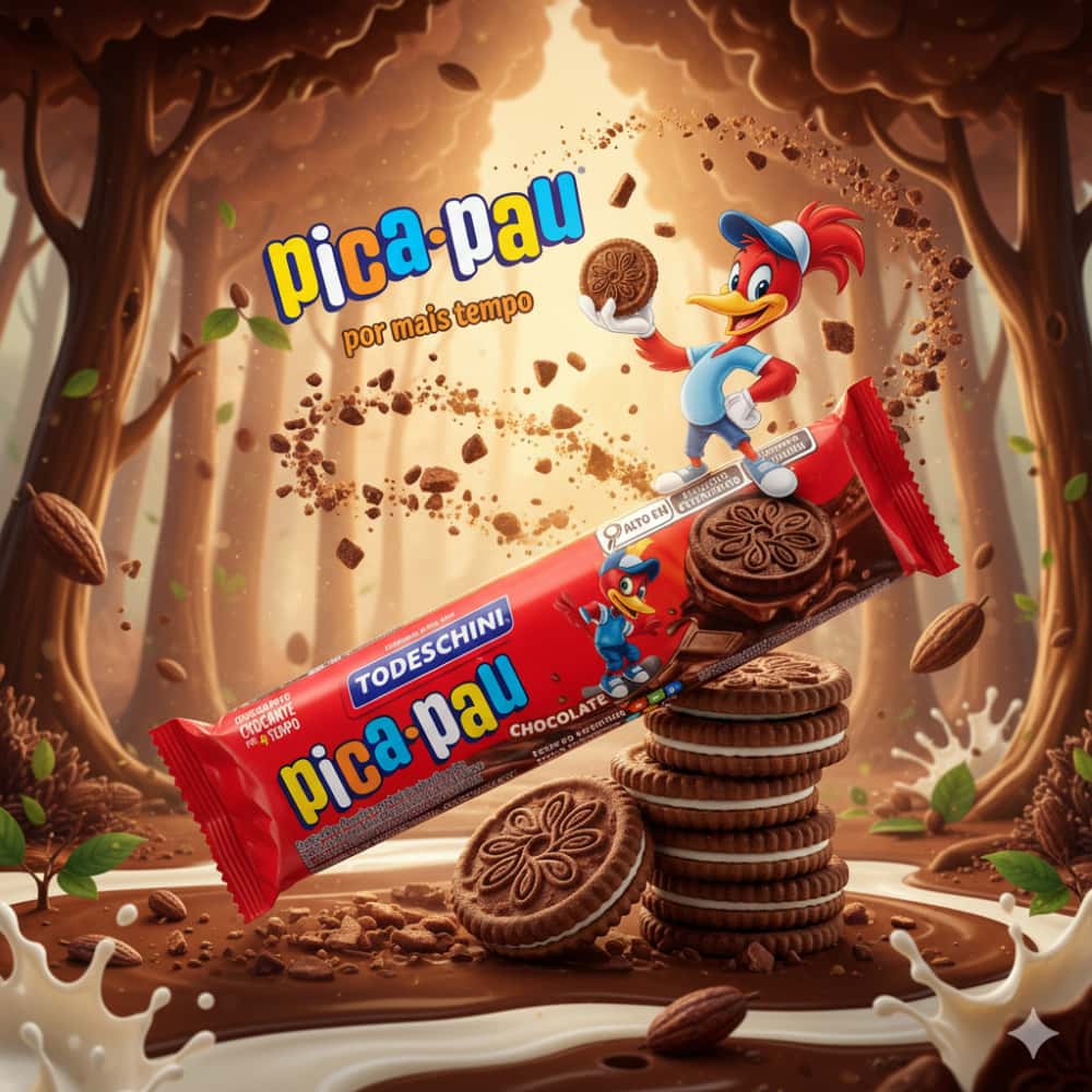 Galletas de chocolate con relleno sabor a chocolate Pica Pau Todeschini (12 x 115 g / 4.06 oz) - Miniatura 5