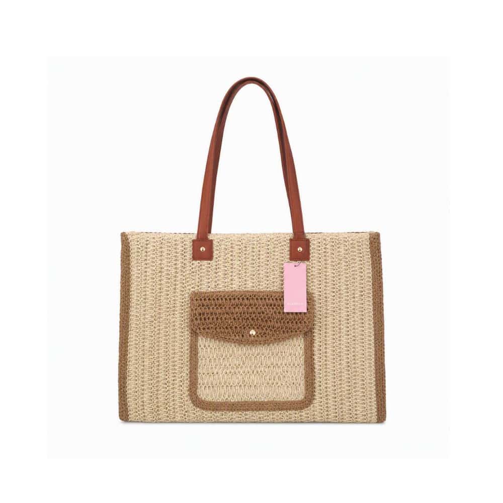Bolso tote de playa tejido en beige con detalles en marrón y asas de piel Isabella (1 U) - Miniatura 2