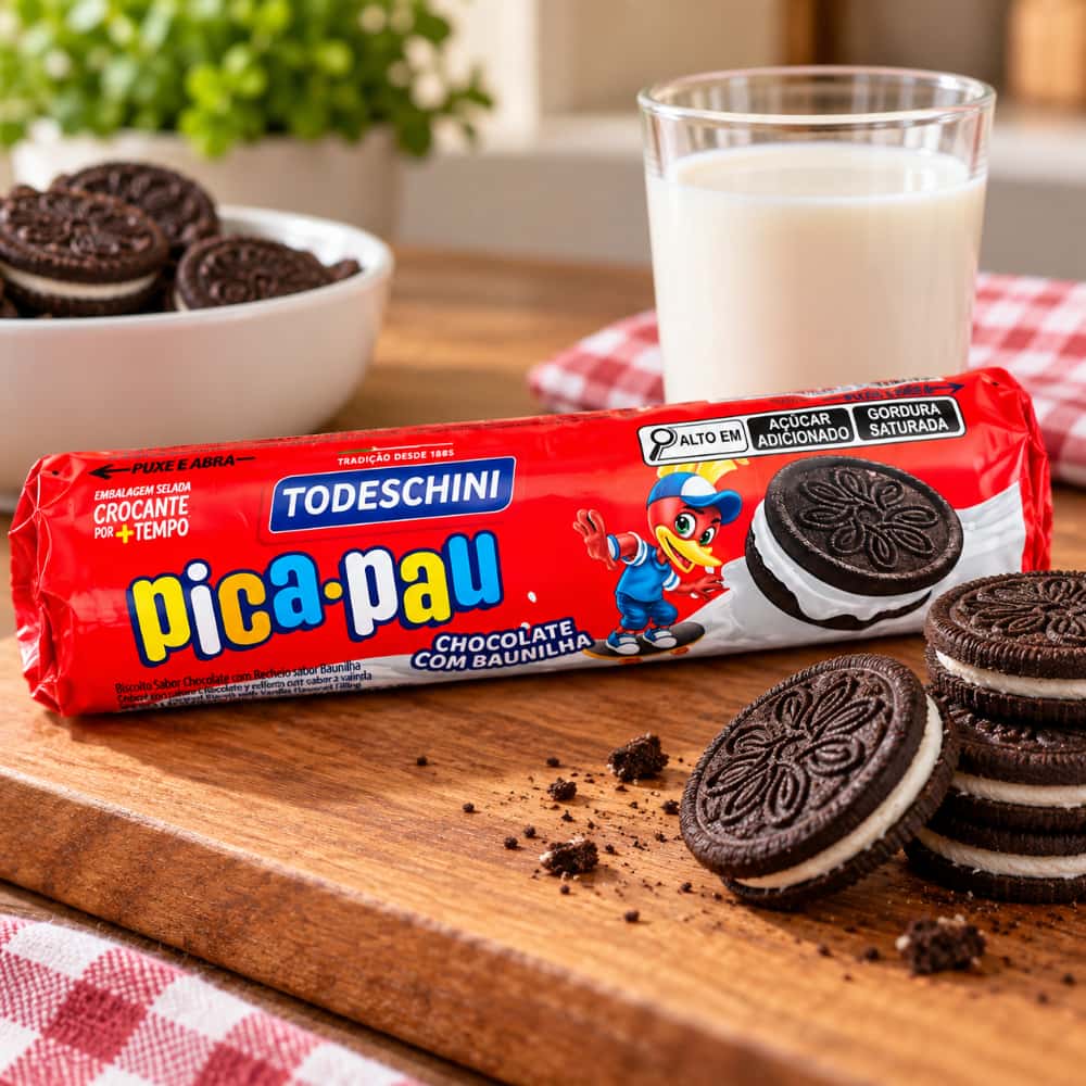 Galletas de chocolate con relleno sabor a vainilla pica pau Todeschini (3 x 115 g / 4 oz) - Miniatura 2