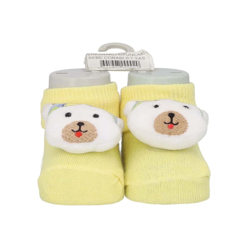 Par de calcetines de color amarillo con sonajero de peluche para bebé Ayaydin Miroglio - Miniatura 4
