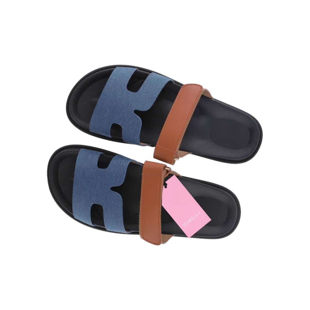 Sandalias planas Blue Jeans y marrón con tira ajustable para mujer Isabella (Talla 38) - Miniatura 2