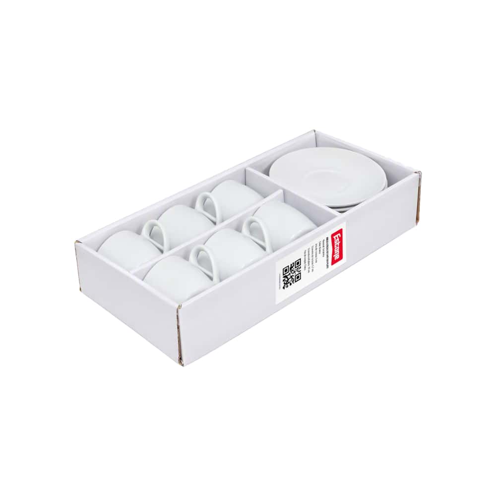 Juego de tazas de café con plato de cerámica blanca Estone (6 U) - Miniatura 3