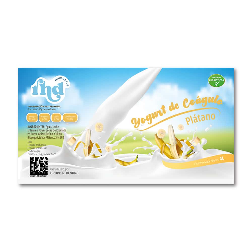 Yogurt probiótico de coágulo sabor plátano RHD (4 L) - Miniatura 3