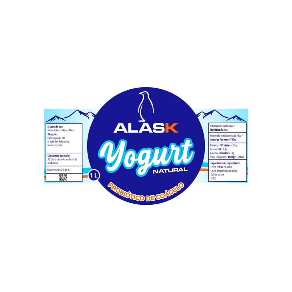 Yogurt probiótico de coágulo sabor natural Alask (1 L) - Miniatura 2