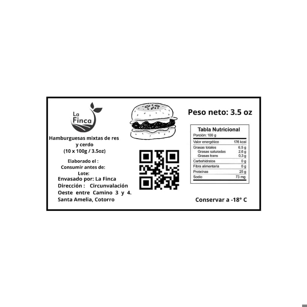 Hamburguesas mixtas de res y cerdo La Finca (10 x 100 g / 3.5 oz) - Miniatura 2