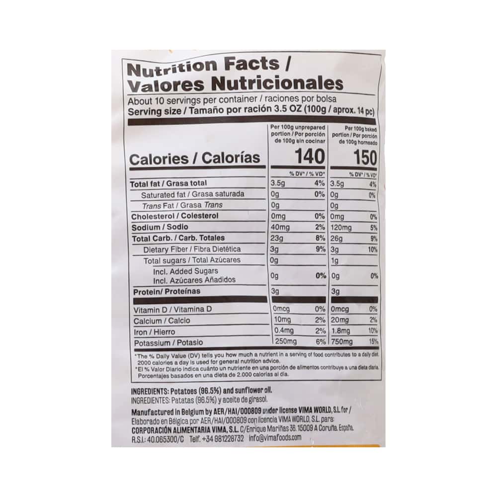 Patatas -papas- prefritas congeladas Vima Foods (1 kg / 2.2 lb) - Miniatura 3