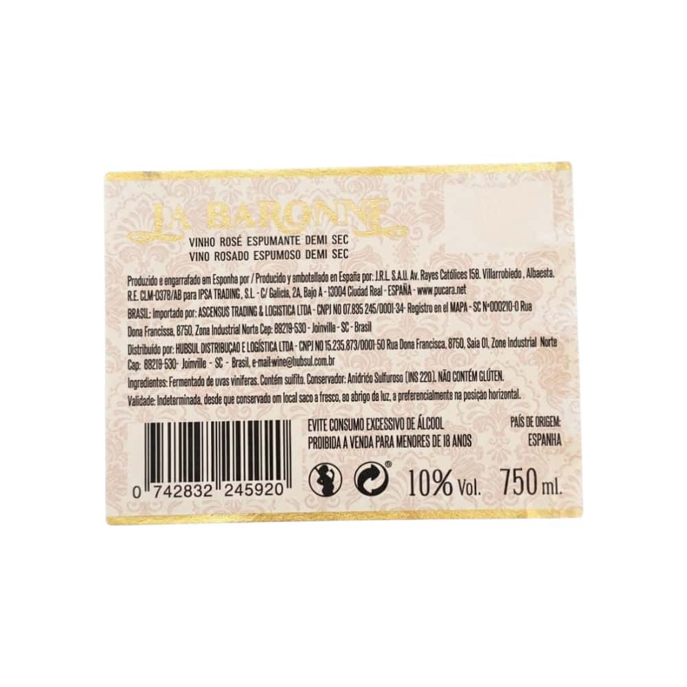 Vino rosado espumoso Demi Sec La Baronne (750 ml) - Miniatura 3