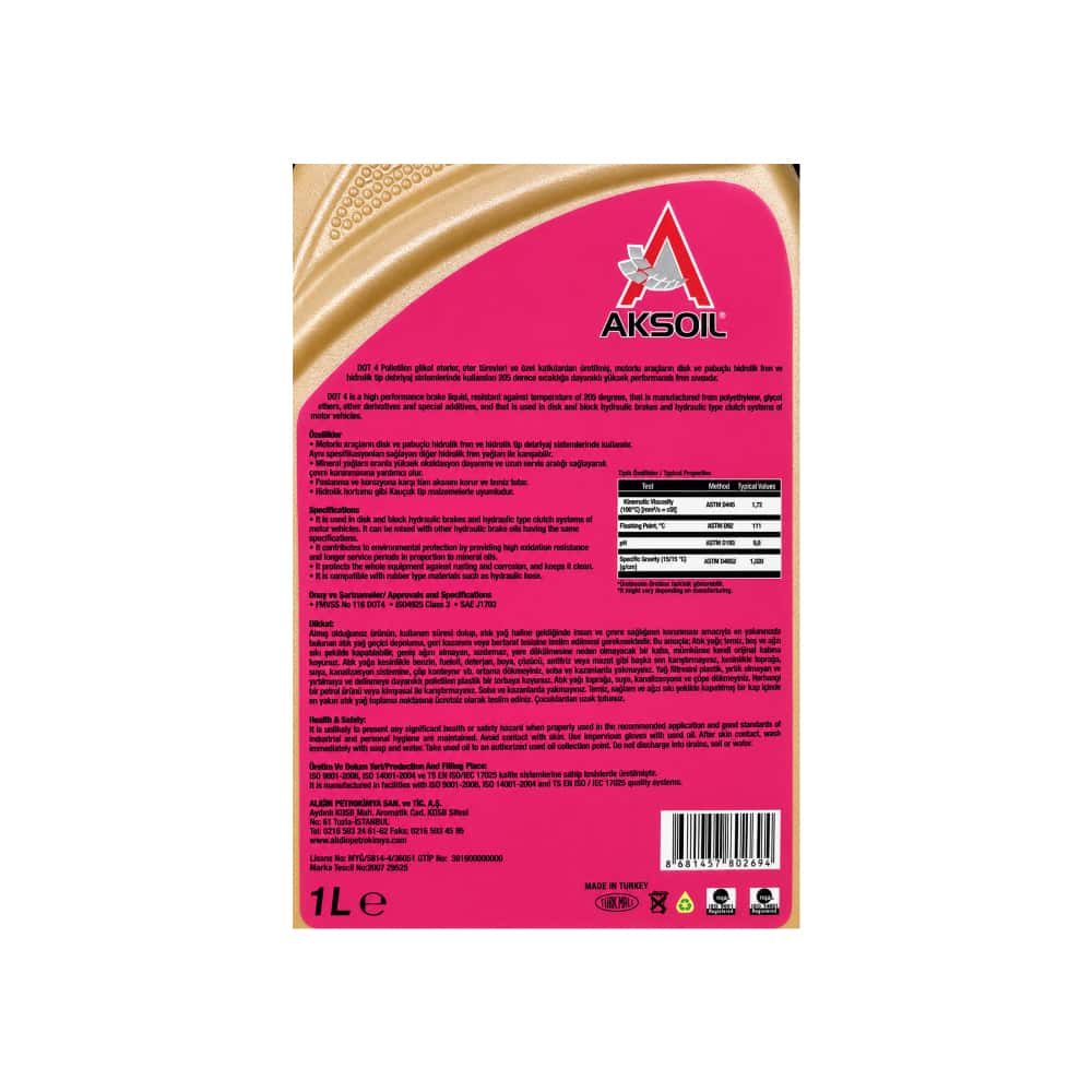 Líquido sintético para frenos DOT 4 Aksoil (1 L) - Miniatura 3