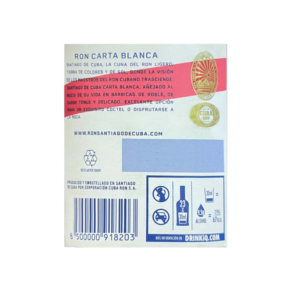 Ron carta blanca 40 % vol Santiago de Cuba (700 ml) - Miniatura 2