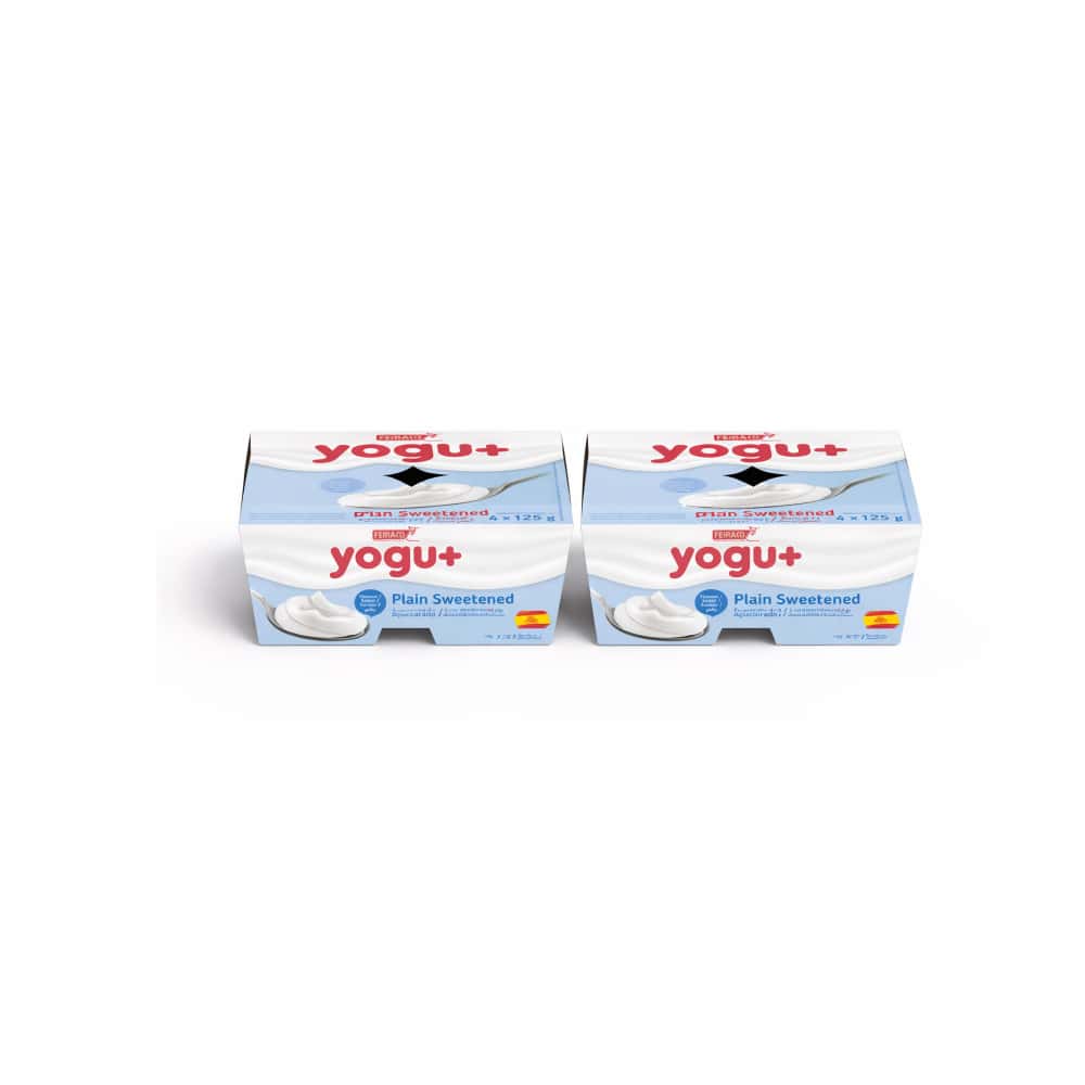 Yogurt pasteurizado sabor natural azucarado Yogu+ Feiraco (8 x 125 g / 4.41 oz) - Miniatura 1