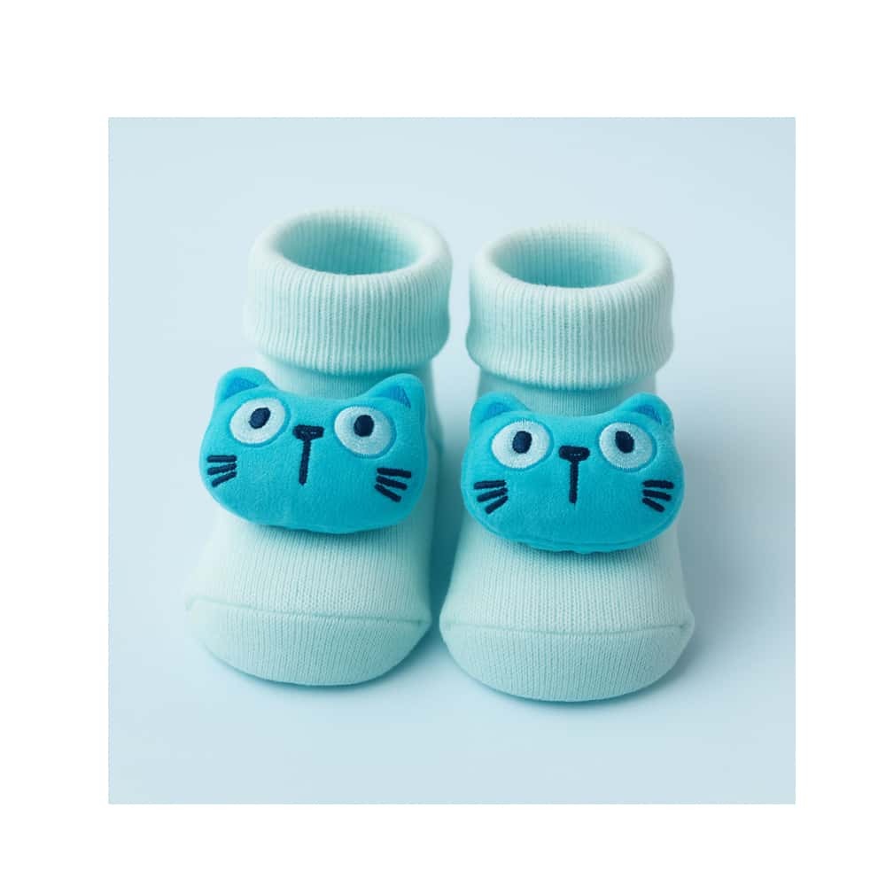 Par de calcetines de color celeste con sonajero de peluche para bebé Ayaydin Miroglio - Miniatura 4