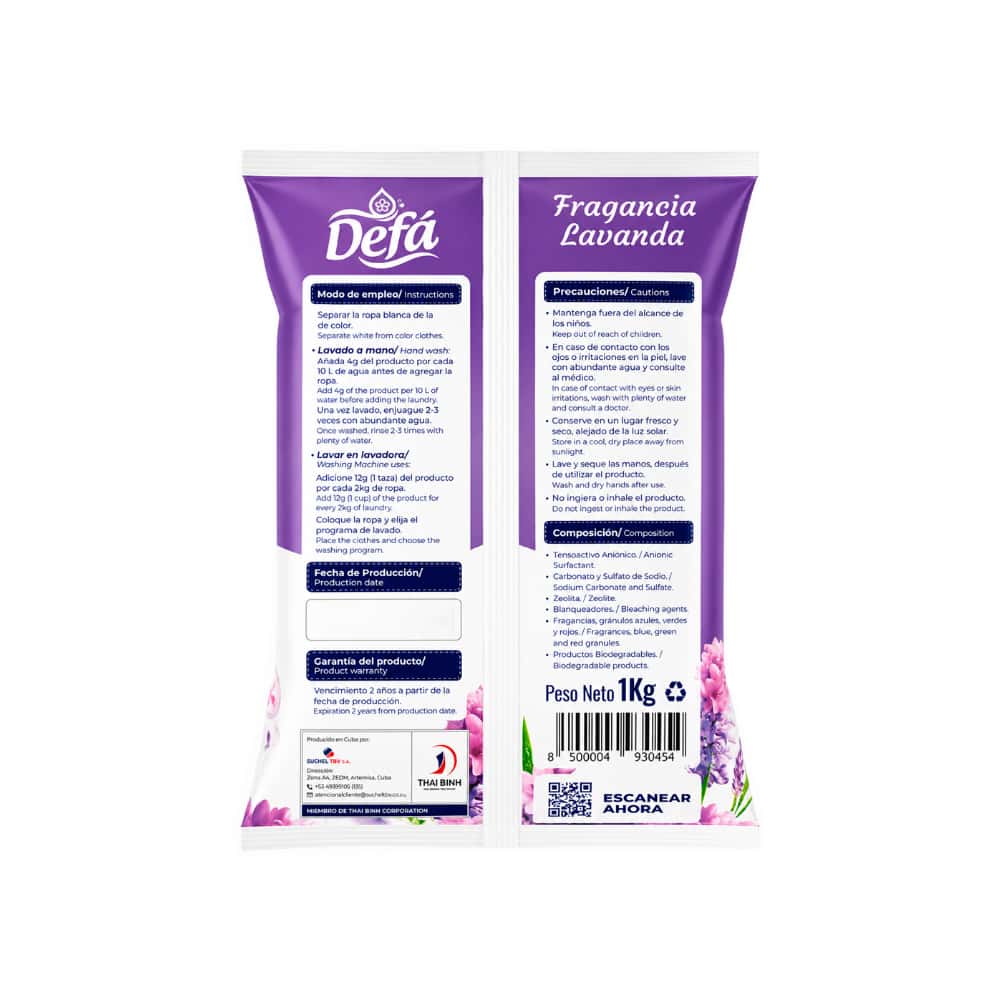 Detergente en polvo multiusos fragancia de lavanda Defá (1 kg / 2.2 lb) - Miniatura 2